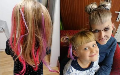 Peloco: Wenn die Mama schöne Haare hat, möchte natürlich die kleine Maus auch schöne Haare 🥰 Das schönste Trinkgeld (für mich) ist, das Strahlen der Augen und der riiiiiiiiiesige Grinser der Kinder. Und dieser war riesengroß mit den neuen Extensions in pink und rosa und den frisch geschnittenen Stirnfransen