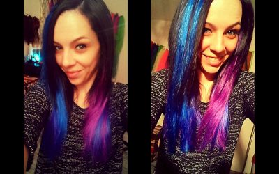 Peloco: Kunsthaarverlängerung und -verdichtung in blau-lila der frisch gefärbten Haare
